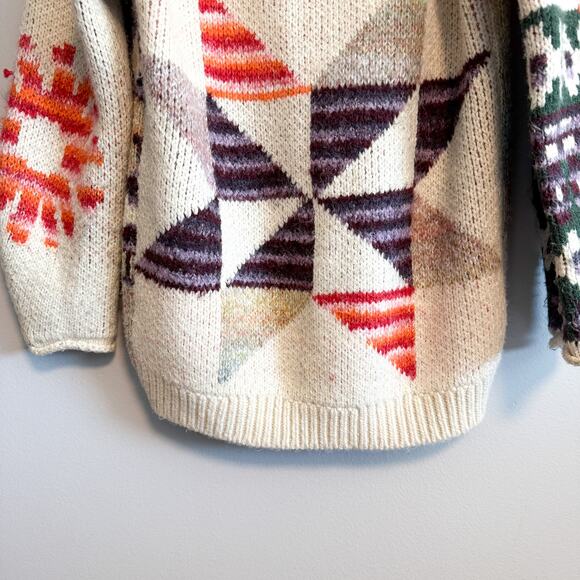 UO Kimchi Blue “Happiness” Chunky Knit Cardigan Sweater Y2K Cream Multi Size S - Picture 9 of 15